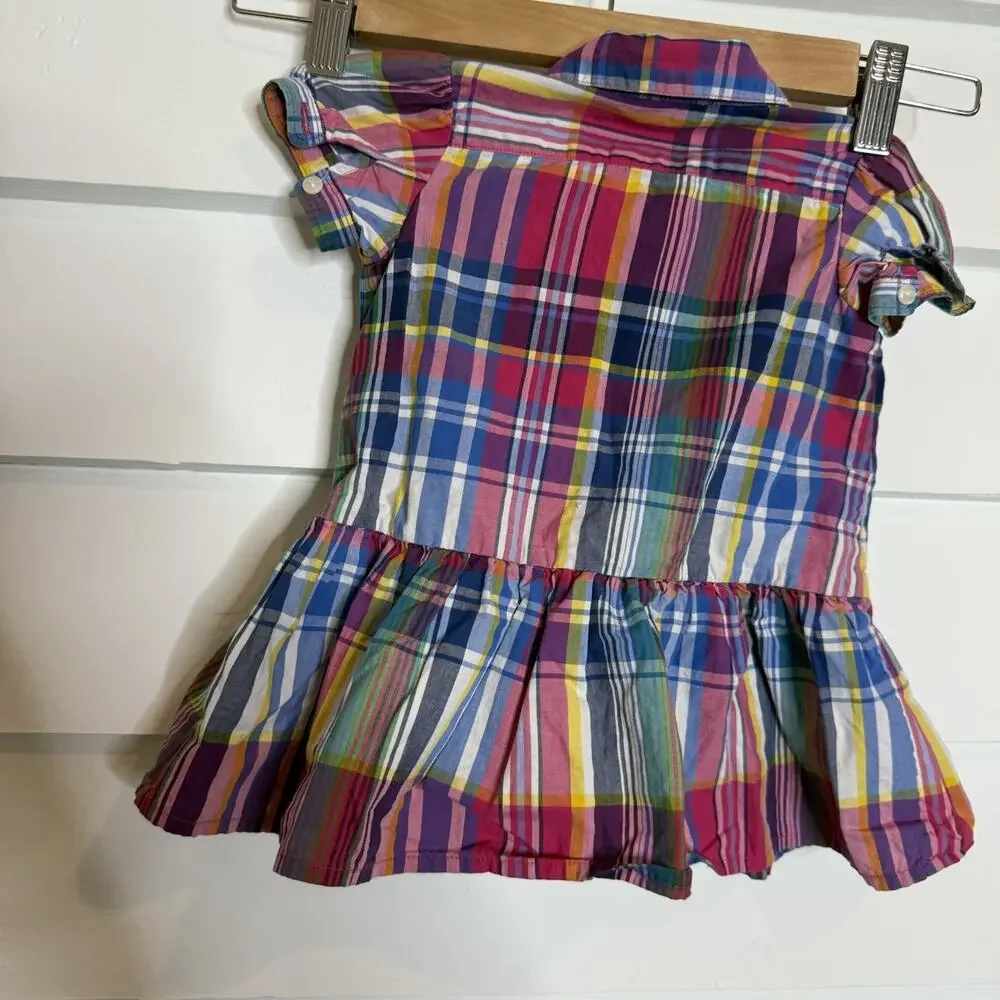 Ralph Lauren Plaid Ruffle Cap Sleeve Cotton Dress Baby Girl Button 9M